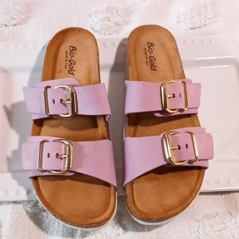 Bio-Gold Leather Cork Slide Sandal Made in Italy 🇮🇹   9.5